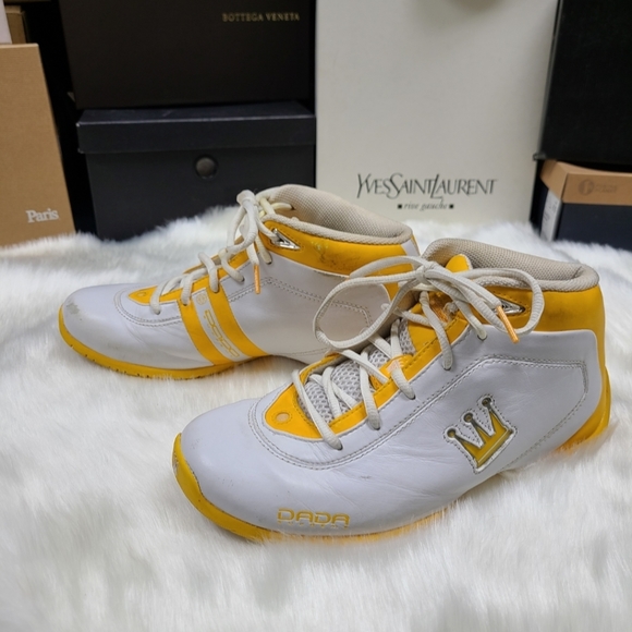 DADA SUPREME white-yellow-white Leather Mid-top Shoes - Picture 1 of 10